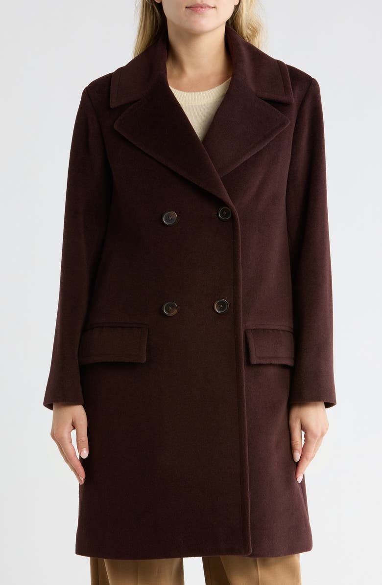 Fleurette Boxy Double Breasted Wool Blend Coat, Main, color, Chestnut