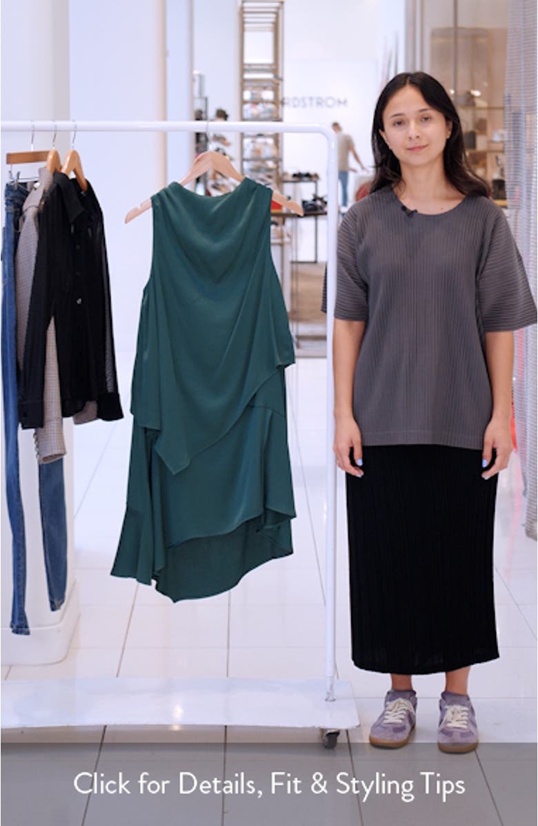 Eloise Drape Layered Asymmetric Satin Dress, sales video thumbnail