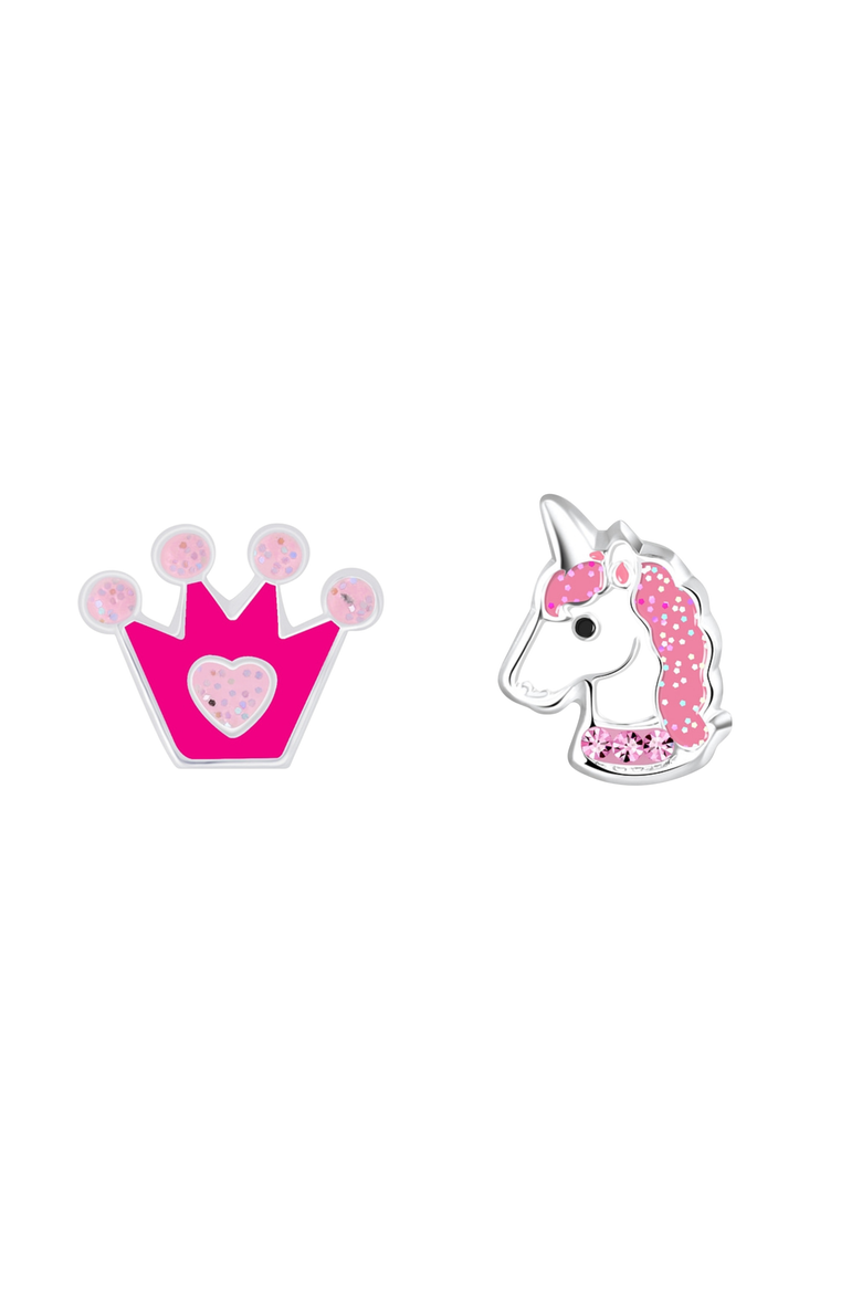 Kids' Sterling Silver Crown Unicorn Stud Earrings in Gift Bottle, Alternate, color, Pink