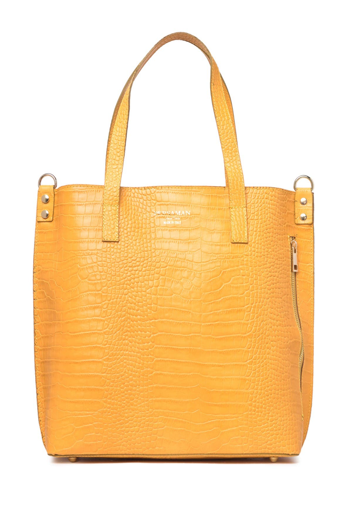 Adeline Embossed Leather Shoulder Bag, Main, color, YELLOW