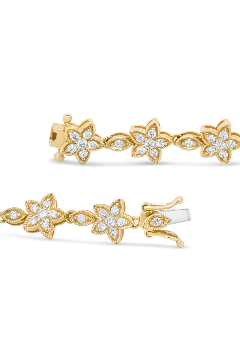 14K Gold 1 1/5 Cttw Round Diamond Floral Star-Shaped Link Bracelet, Alternate, color, Yellow