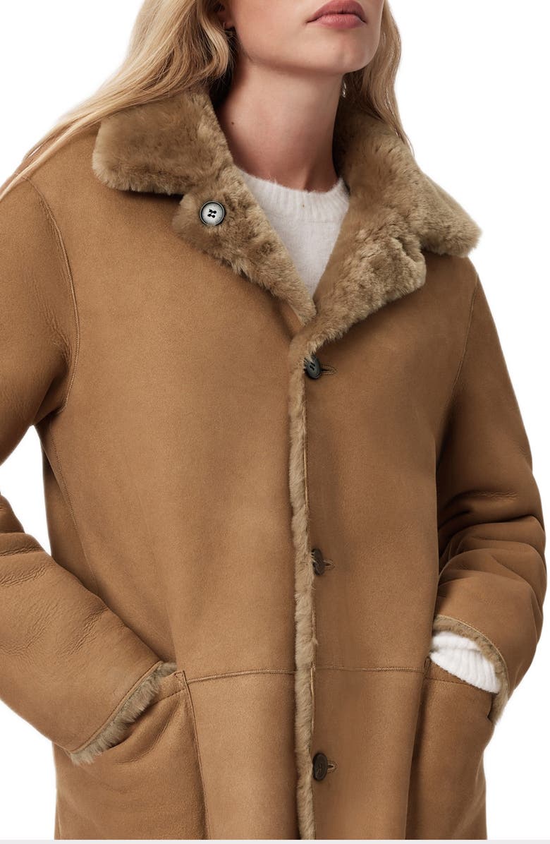 AllSaints Serra Reversible Genuine Shearling Coat, Alternate, color, Conker Brown