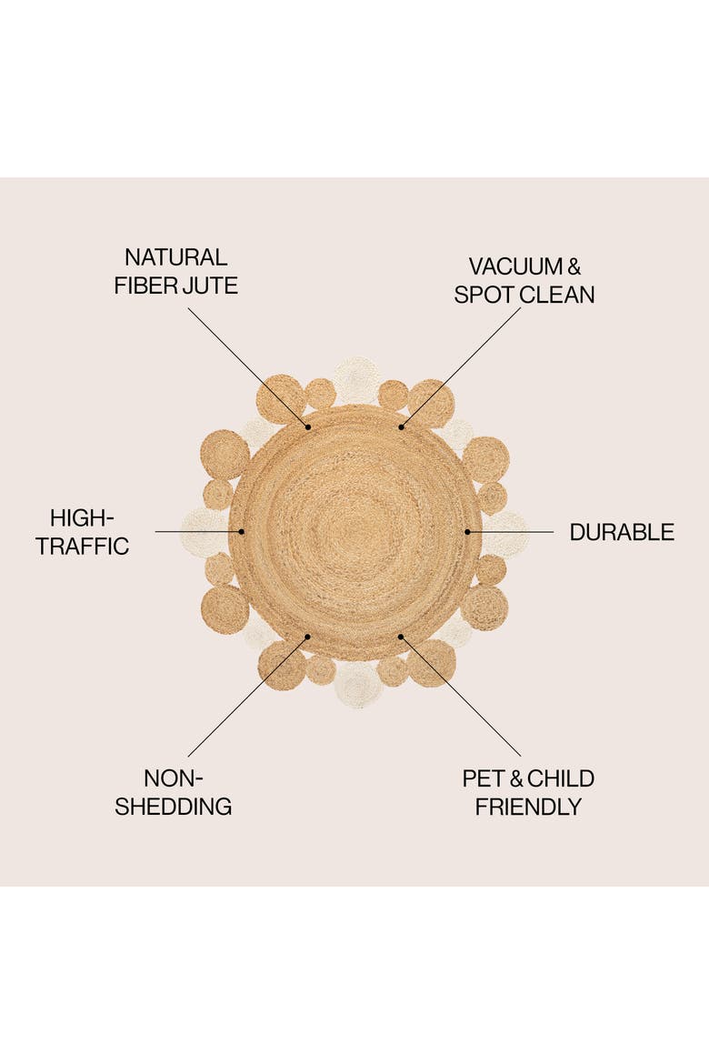 Ayana Two-Tone Jute Hippy Circle Round Area Rug, Alternate, color, Natural/Cream