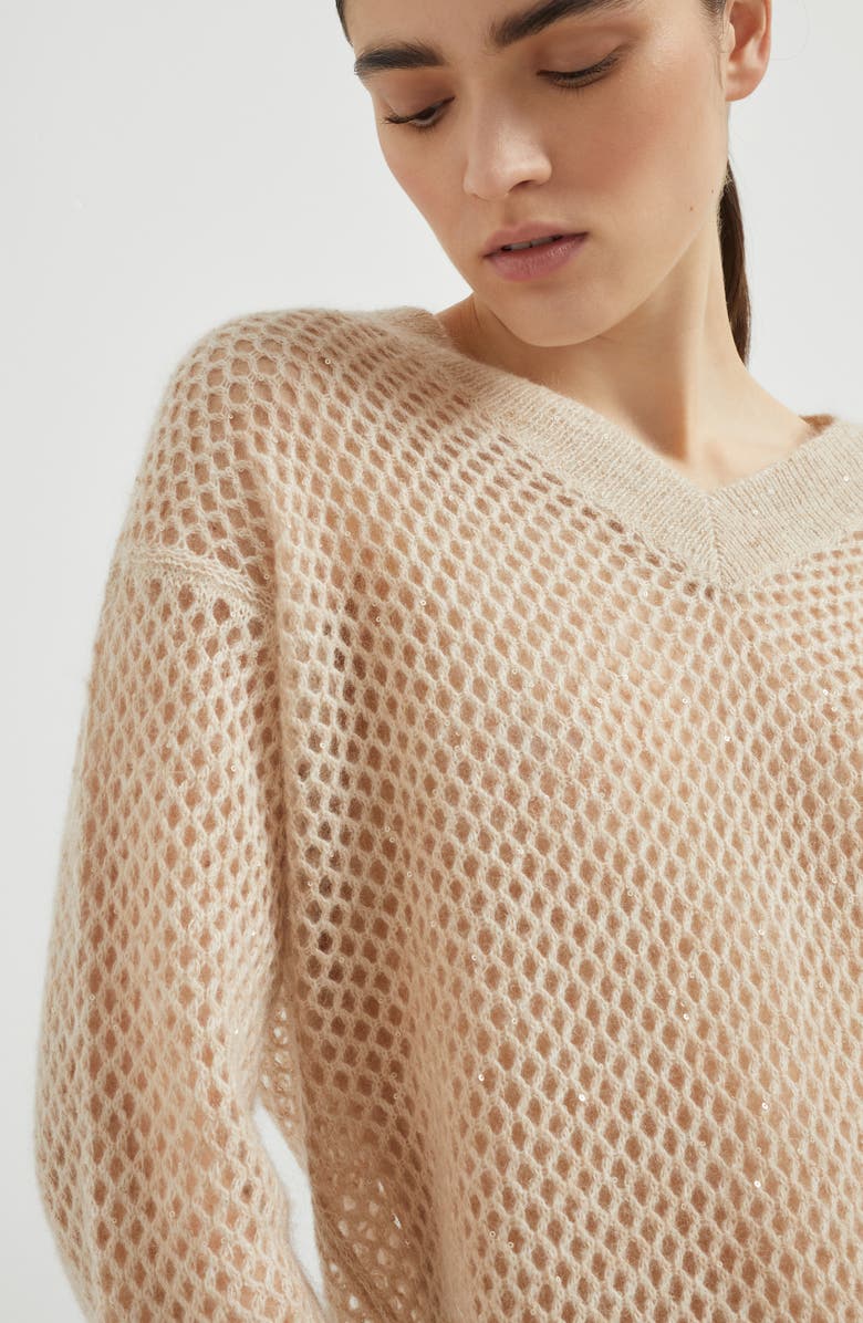 Brunello Cucinelli Dazzling Mesh sweater, Alternate, color, Warm Beige