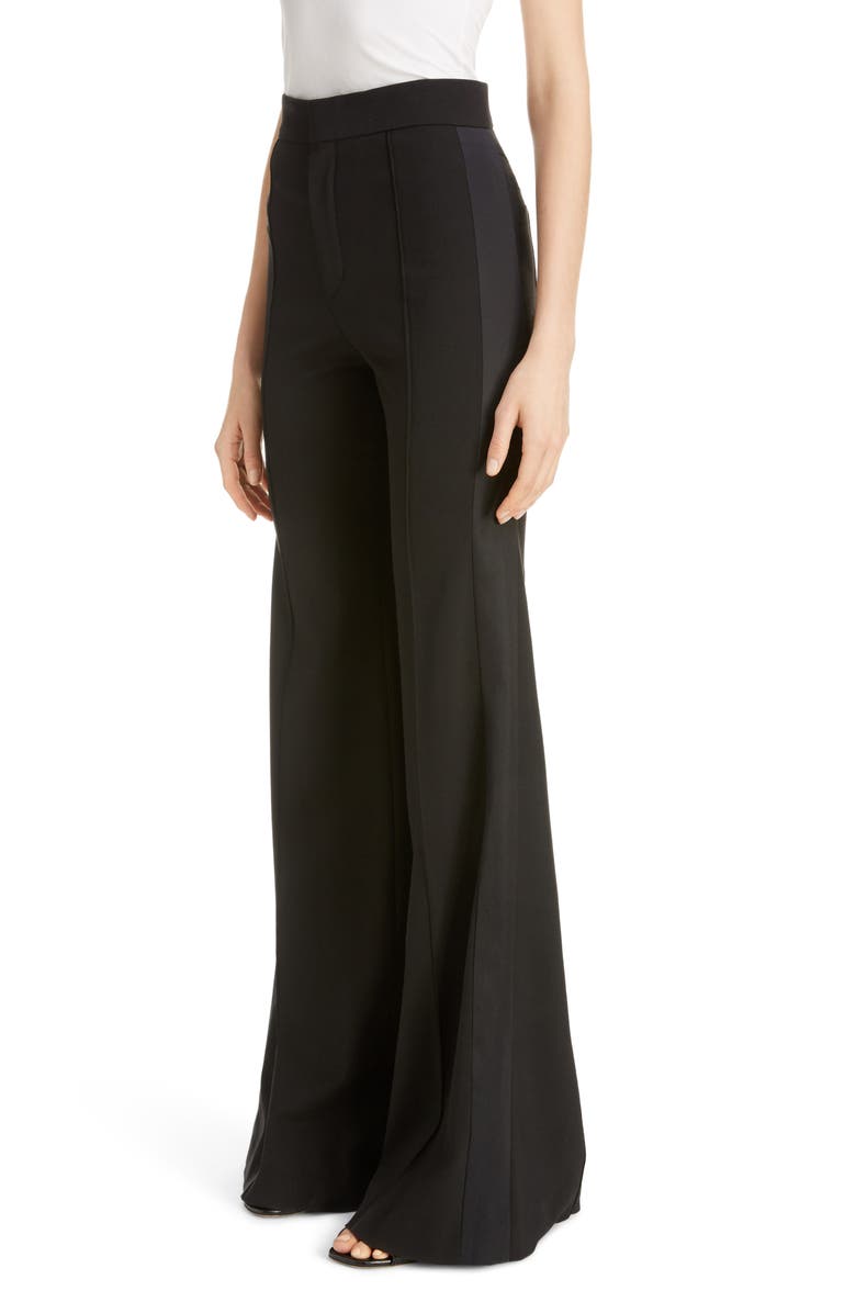 Chloé Side Stripe Pintucked Stretch Wool Flare Pants, Alternate, color, 