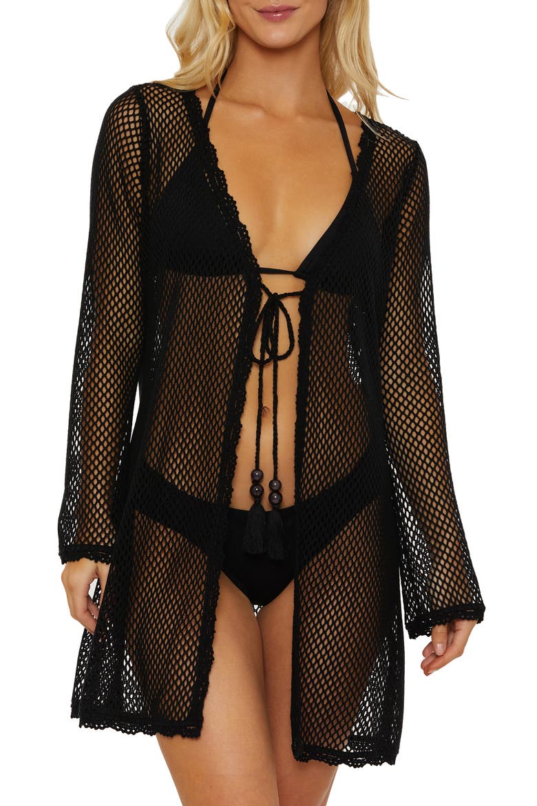 Amalfi Tie Front Cover-Up, Main, color, BLACK