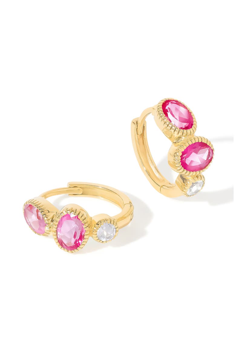 Gemstone Huggie Hoop Earrings, Main, color, PINK