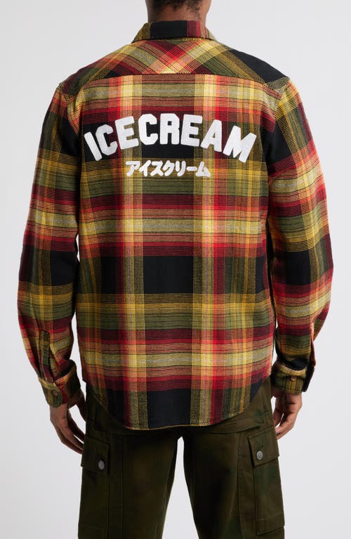 ICECREAM ICECREAM BLOCKY PLAID COTTON FLANNEL BUTTON-UP OVERSHIRT