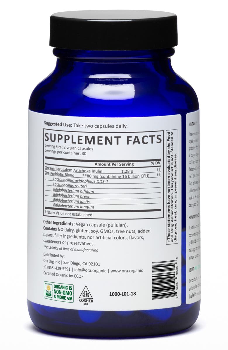 ora organic Trust Your Gut Vegan Probiotic & Prebiotic Dietary Supplement, Alternate, color, 