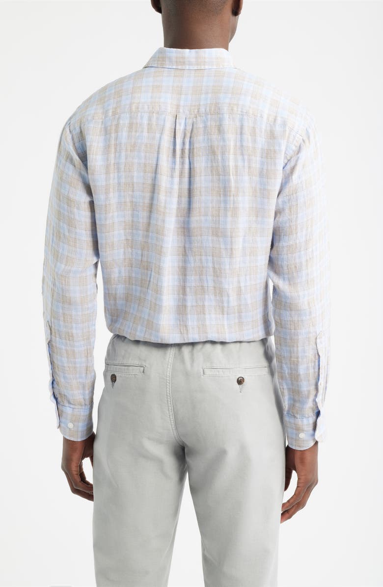 Peter Millar Milo Check Linen Button-Up Shirt, Alternate, color, Cloudy Blue