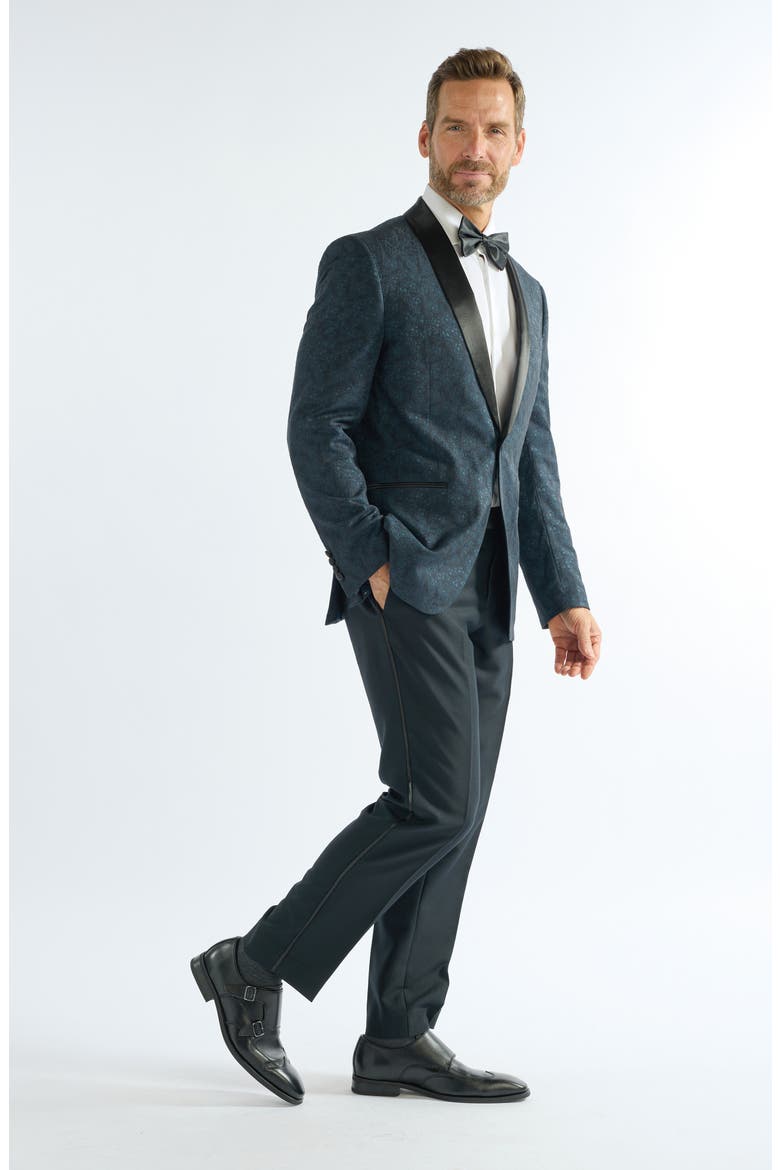 Floral Jacquard Evening Jacket, Alternate, color, DARK TEAL