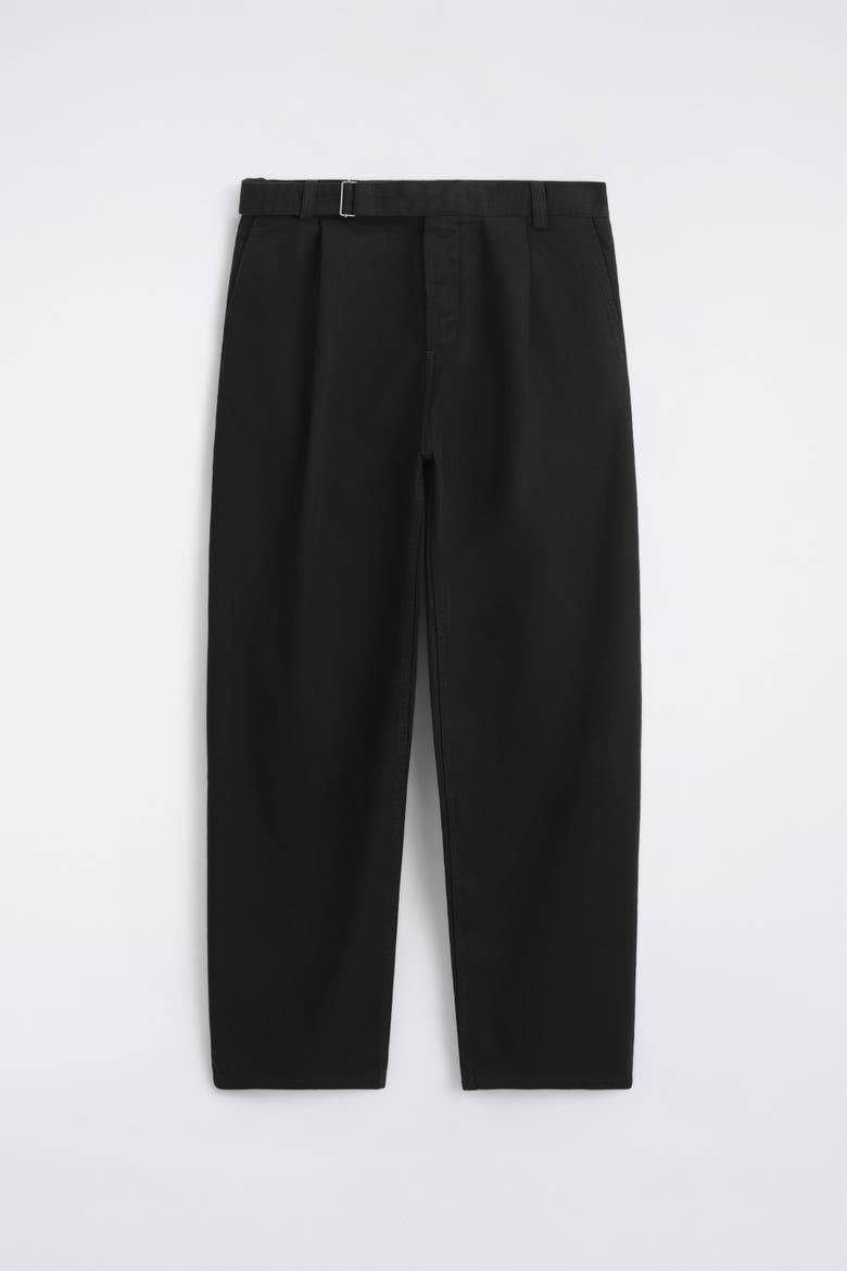 Buckled Denim Relaxed-fit Barrel-leg Pants, Alternate, color, BLACK