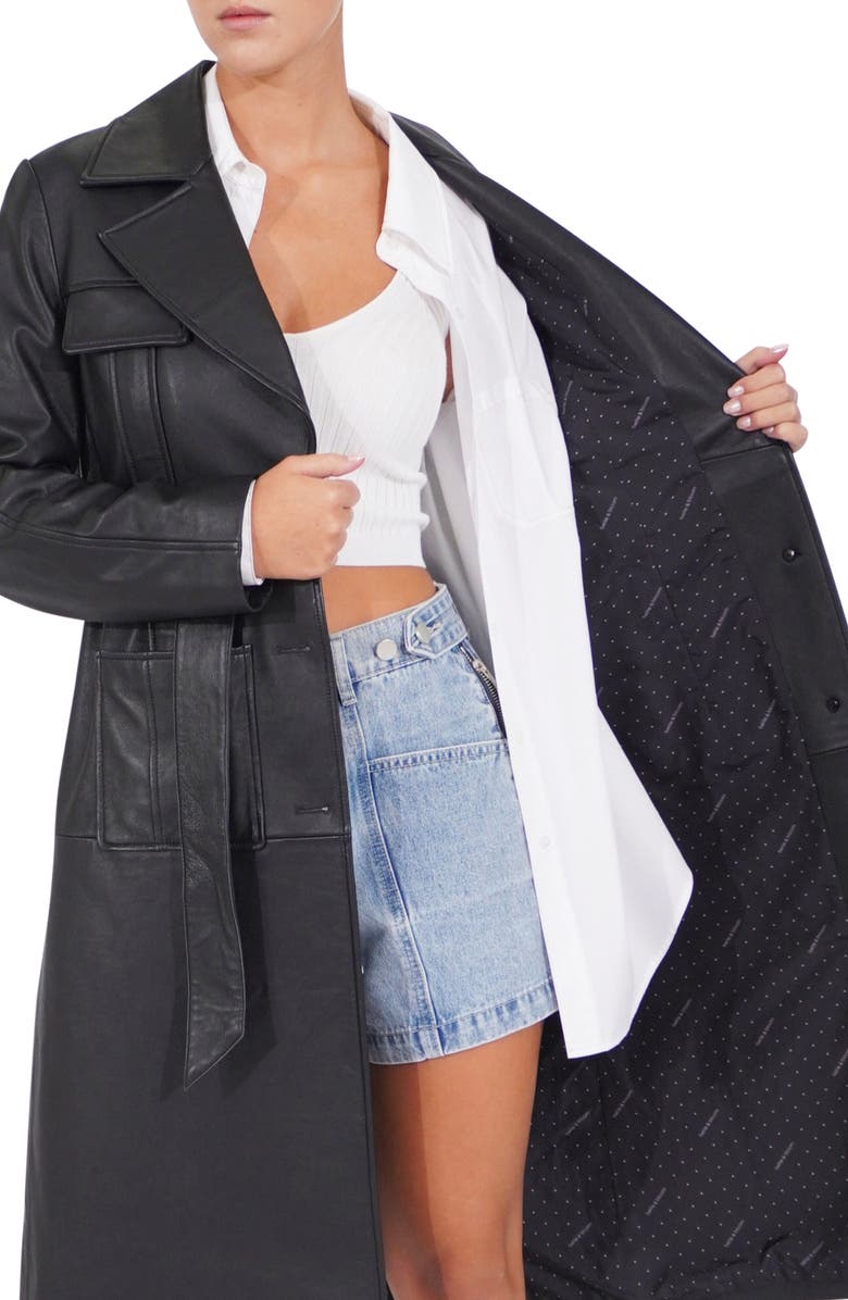 Belle & Bloom Unstoppable Leather Trench Coat, Alternate, color, Black