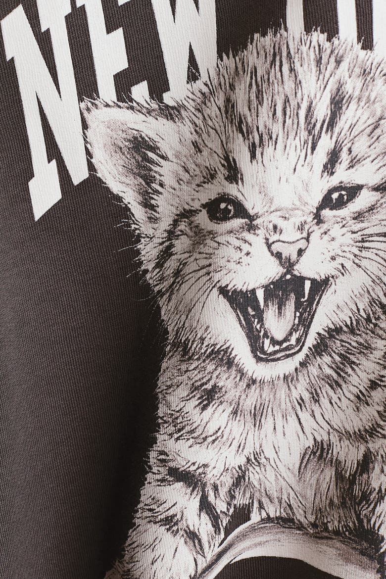 Printed Sweatshirt, Alternate, color, Dark taupe/cat