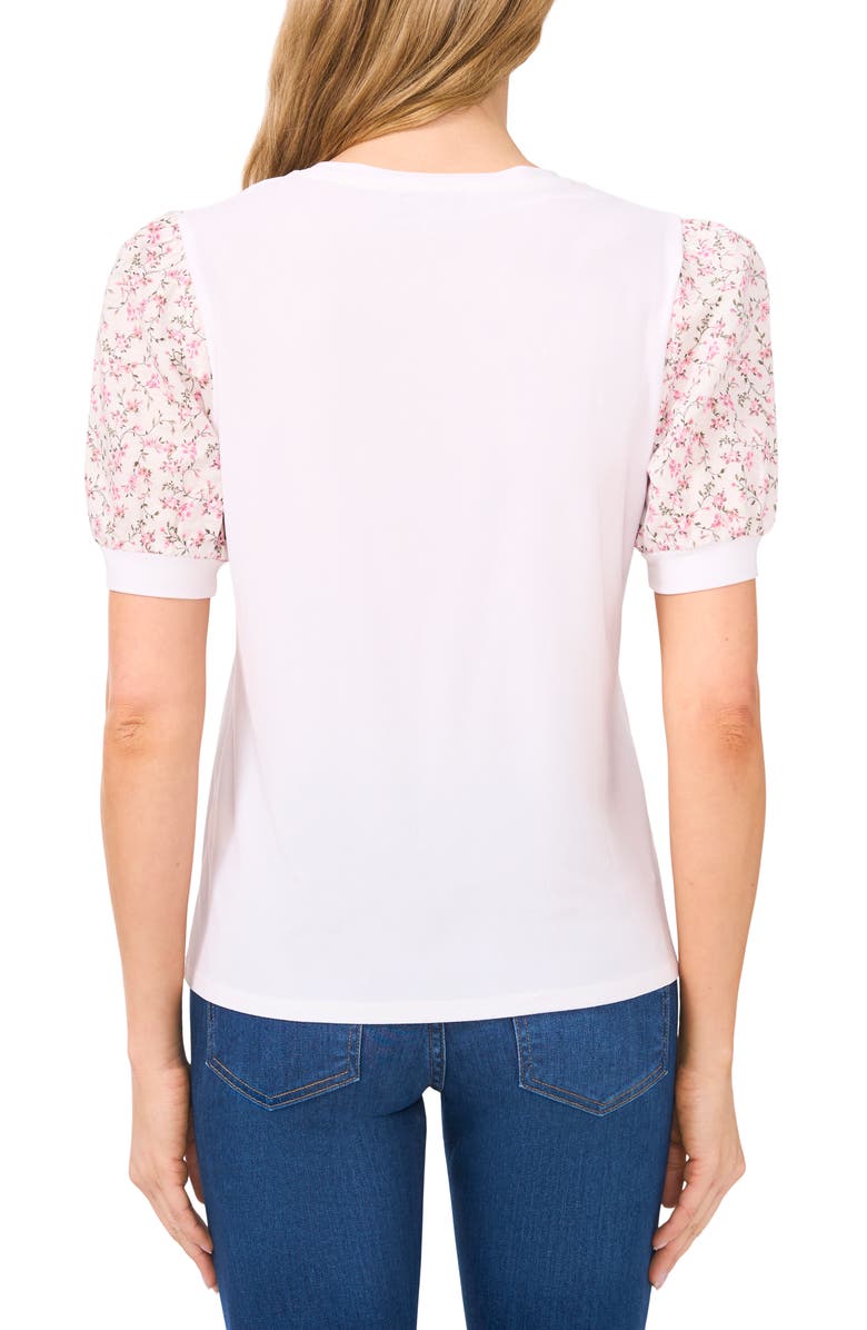 CeCe Puff Sleeve Mixed Media Top, Alternate, color, 