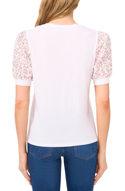 Cece Mixed Media Puff Sleeve Top In New Ivory