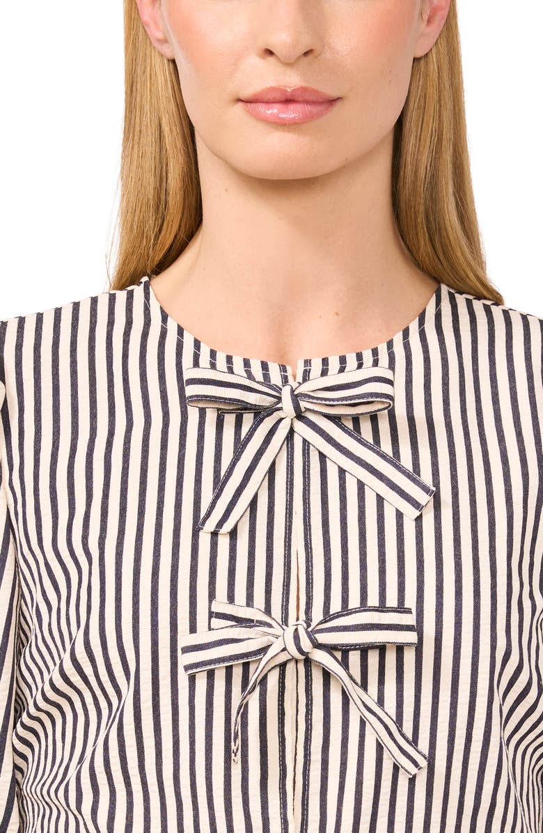 CeCe Stripe Bow Front Cotton Peplum Top, Alternate, color, Classic Navy