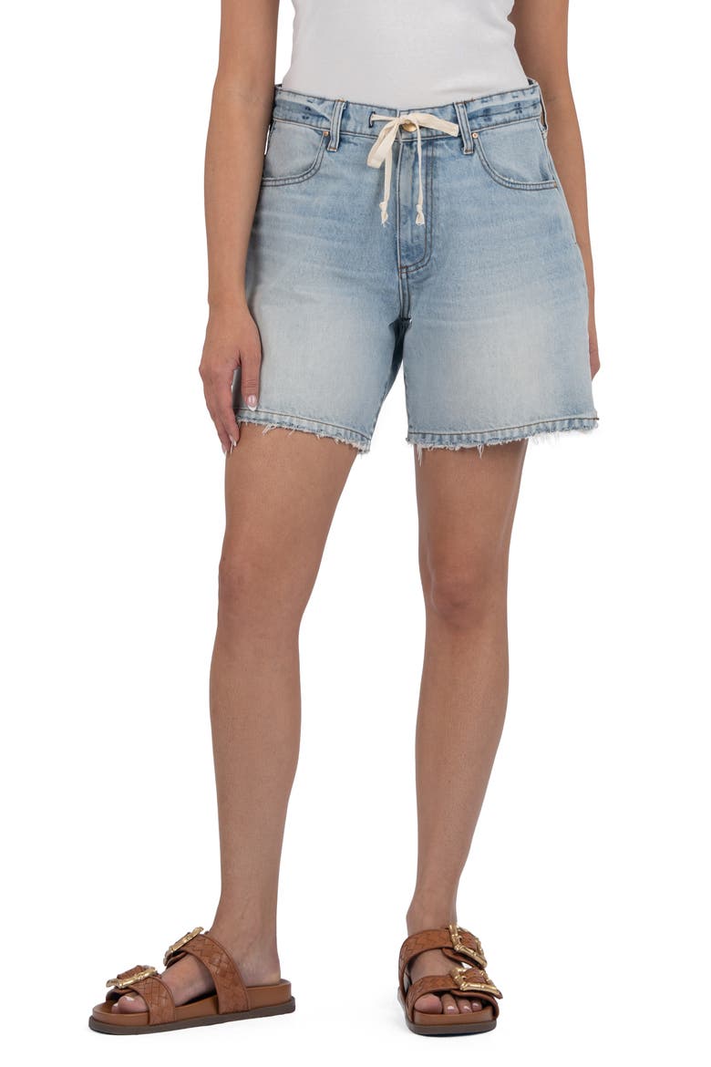 Holly Drawstring Waist Mid Thigh Denim Shorts, Main, color, SIMPLY W/LT BAS