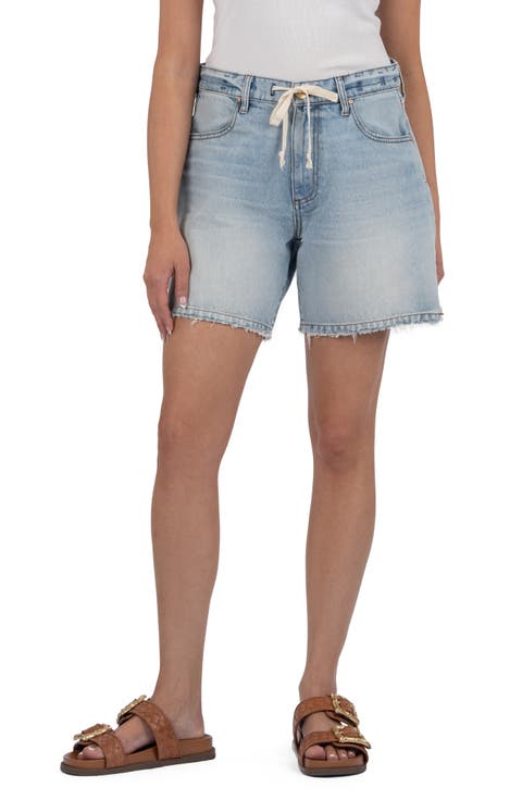 Holly Drawstring Waist Mid Thigh Denim Shorts (Simply)