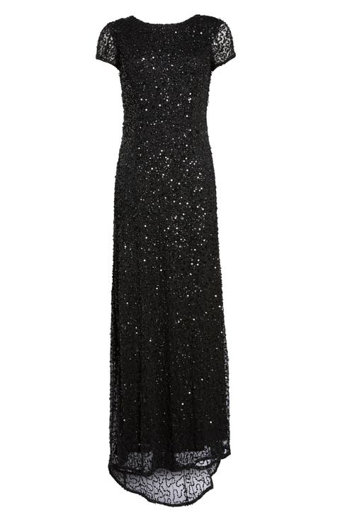 Short Sleeve Sequin Mesh Gown