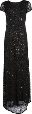 Adrianna Papell Short Sleeve Sequin Mesh Gown
