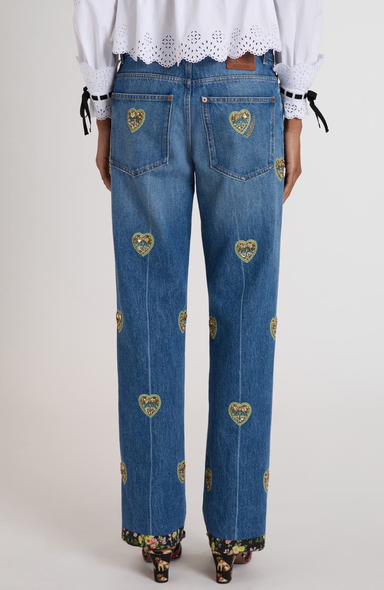 Valentino Garavani Heart Embroidered Denim Jeans, Alternate, color, Denim