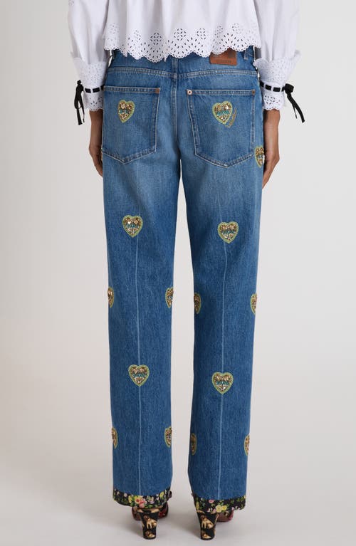 Valentino Garavani Heart Embroidered Denim Jeans In Blue