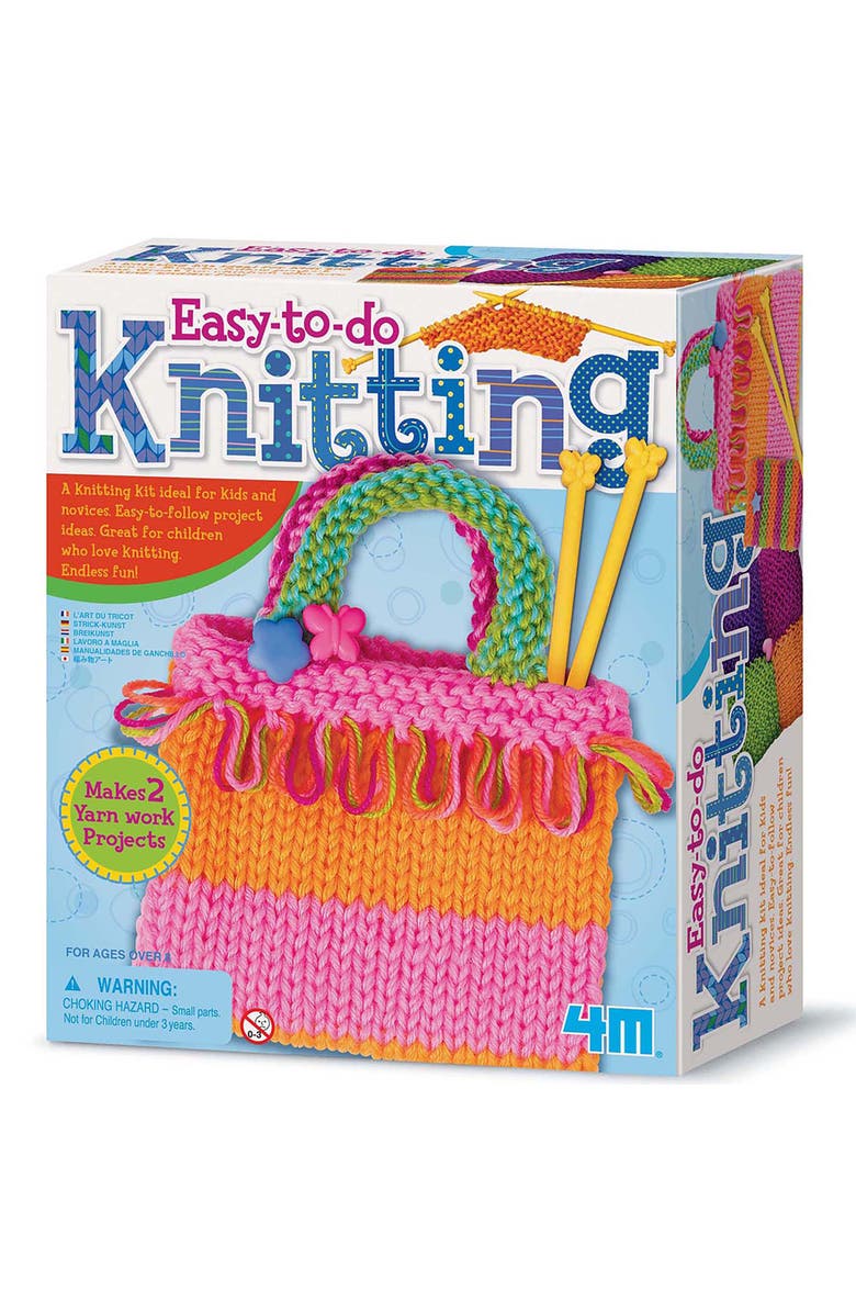 4M Easy to Do Knitting Kit Learn 2 Yarn Projects Set, Main, color, Multicolored
