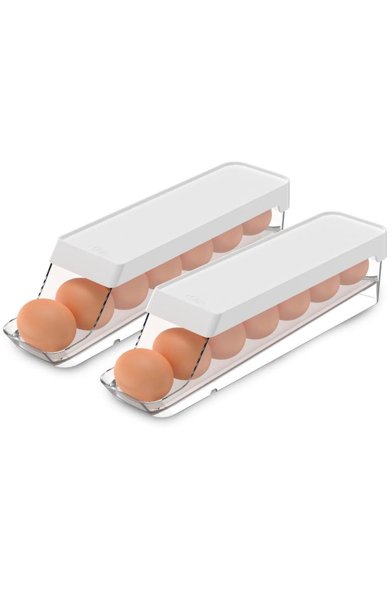 Rolling Clear Stackable Egg Holder Organizer 2 Piece Set, Main, color, Clear/White