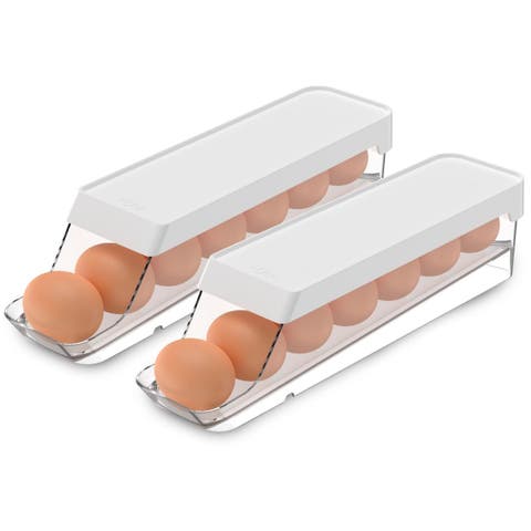Rolling Clear Stackable Egg Holder Organizer 2 Piece Set