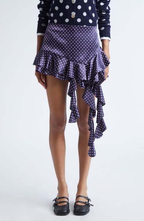 Lucy Polka Dot Asymmetric Satin Skirt