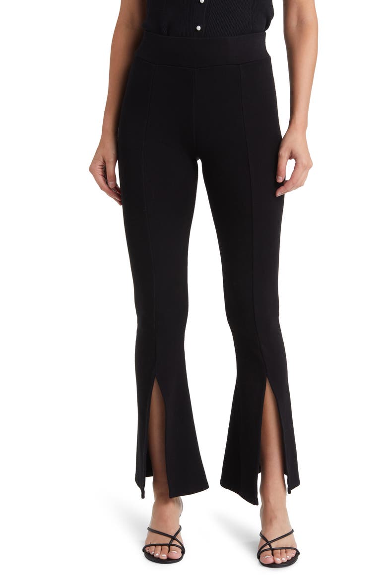 x EmRata Morrison High Waist Flare Rib Knit Pants, Main, color, TRUE BLACK