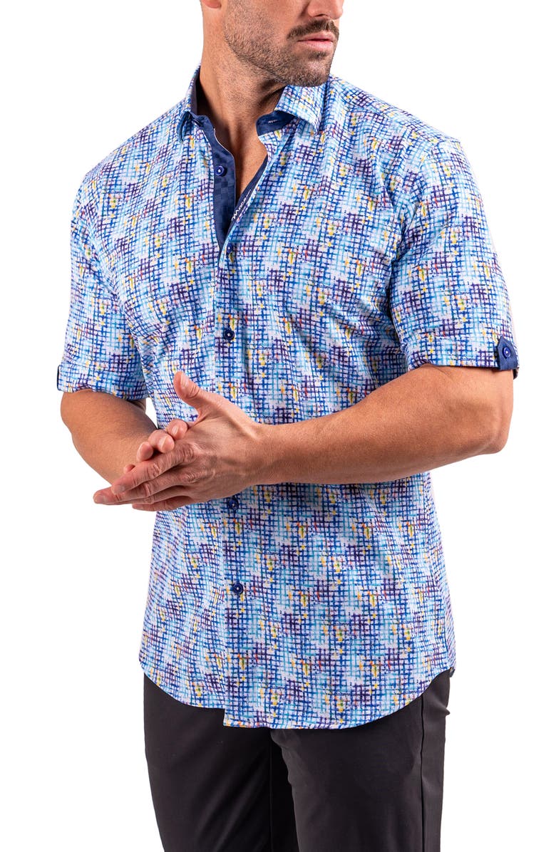 Maceoo Galileo Resistance0324 Blue Short Sleeve Cotton Button-Up Shirt, Alternate, color, 