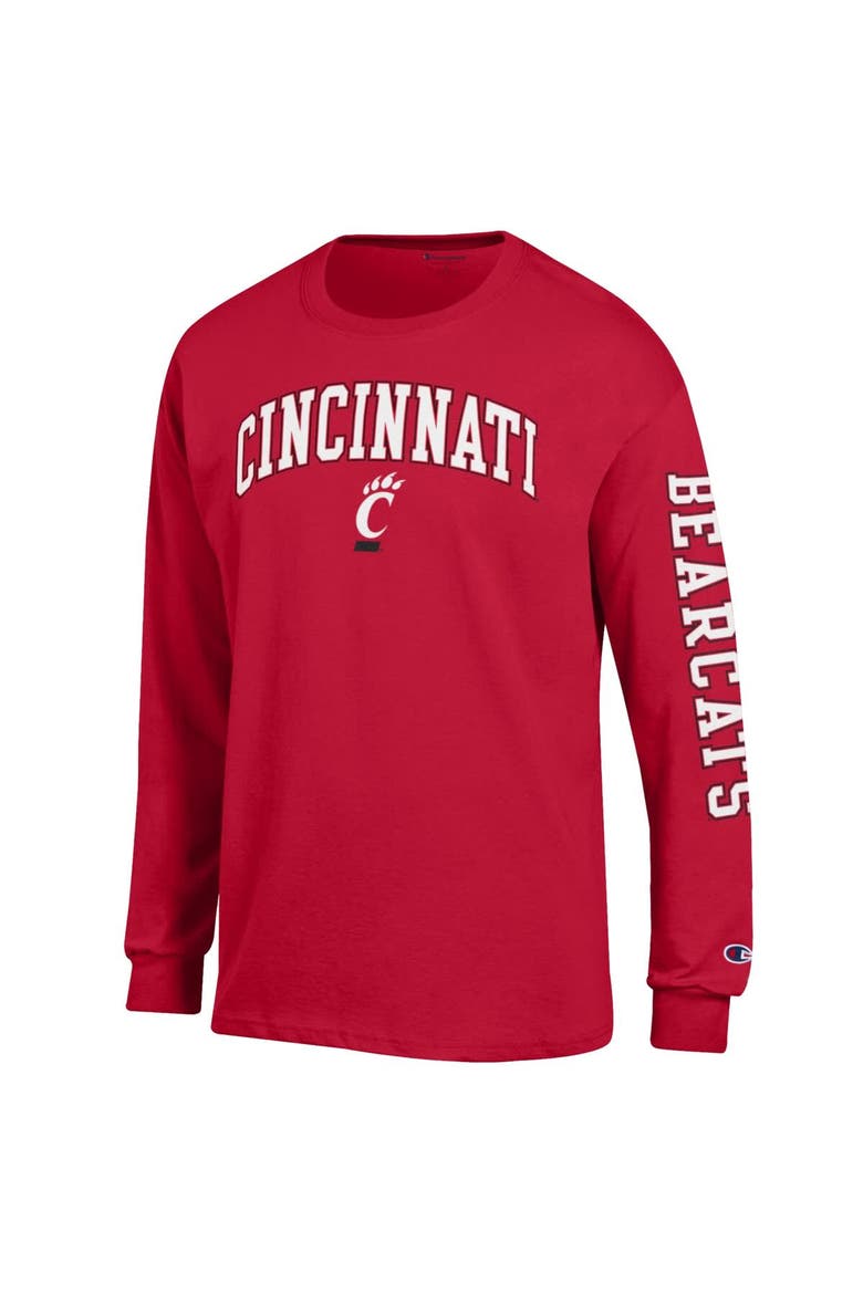 Men's Champion  Red Cincinnati Bearcats Arch Over Logo 2-Hit Long Sleeve T-Shirt, Alternate, color, Red