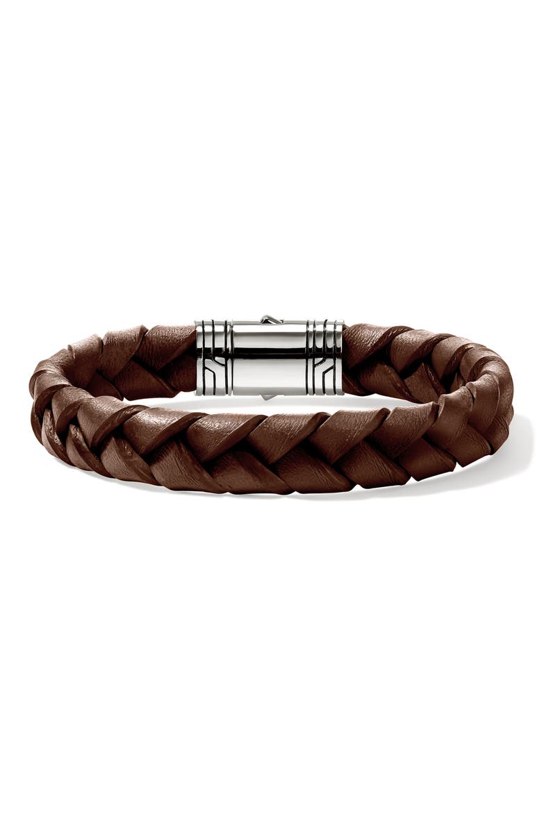 Woven Leather Bracelet, Alternate, color, BROWN/ SILVER