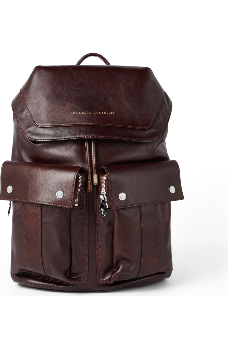 Brunello Cucinelli Calfskin leisure backpack, Main, color, Rust Brown