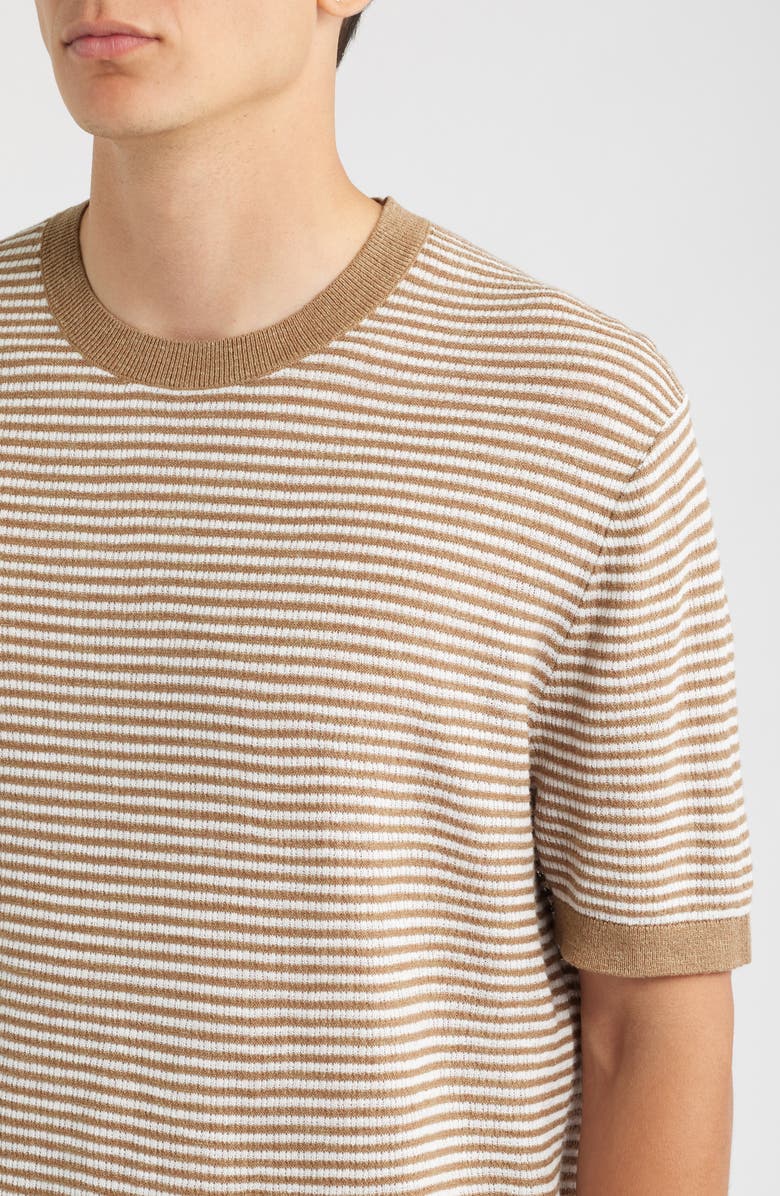 Theory Kolben Stripe Linen & Cotton Blend T-Shirt, Alternate, color, Fresh Khaki/ Winter Ivory