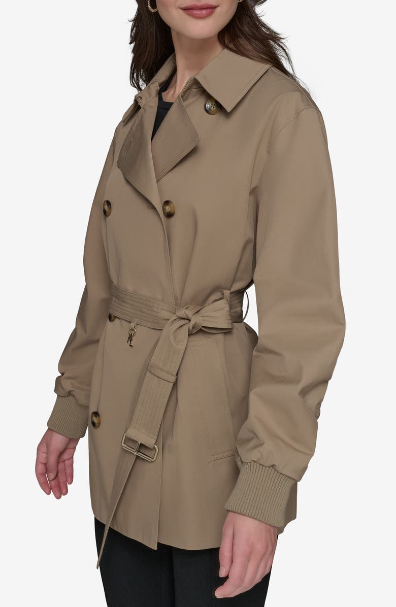 KARL LAGERFELD PARIS Water Resistant Cotton Blend Short Trench Coat, Alternate, color, Khaki
