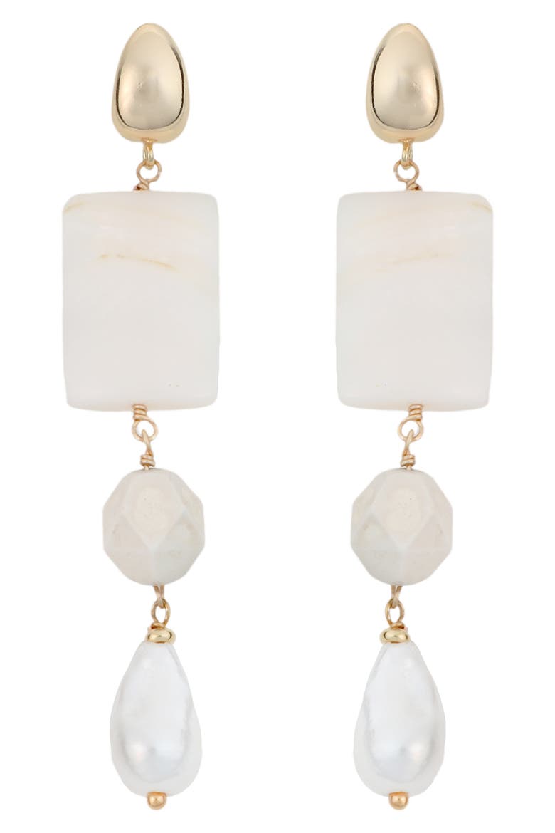 Cultured Pearl & Crystal Linear Drop Earrings, Main, color, WHITE