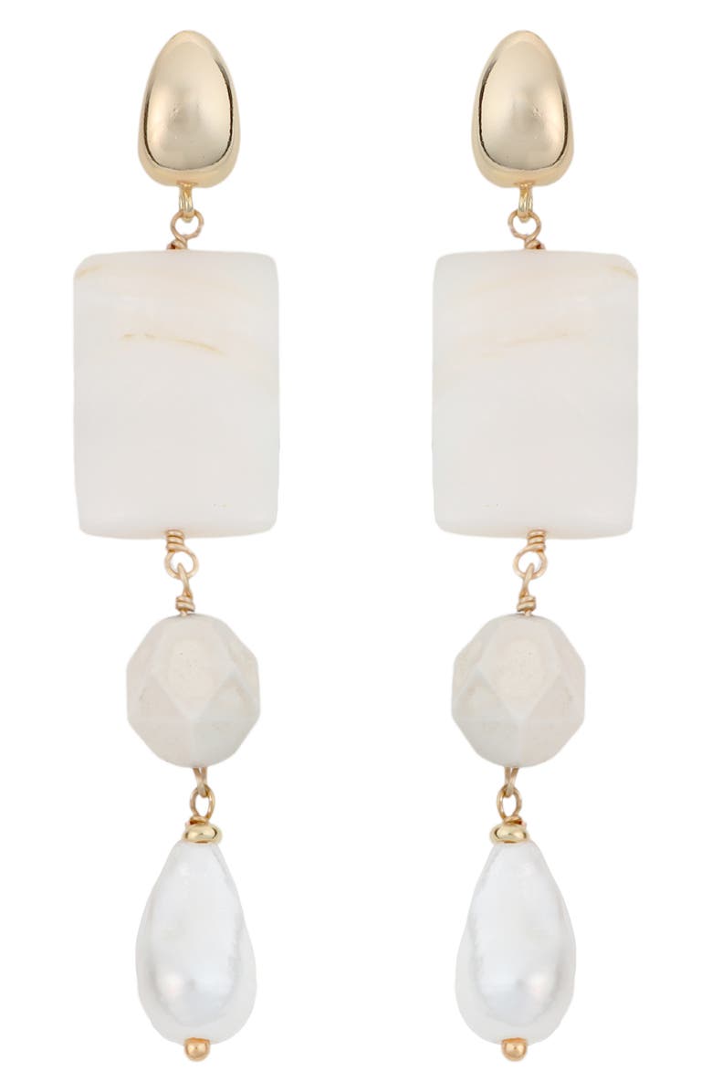 Panacea Cultured Pearl & Crystal Linear Drop Earrings, Main, color, White