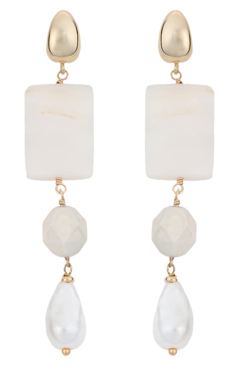 Cultured Pearl & Crystal Linear Drop Earrings