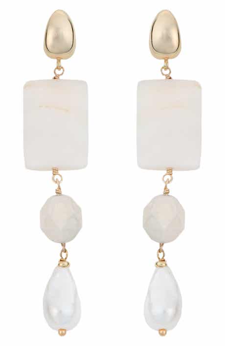 Panacea Cultured Pearl & Crystal Linear Drop Earrings
