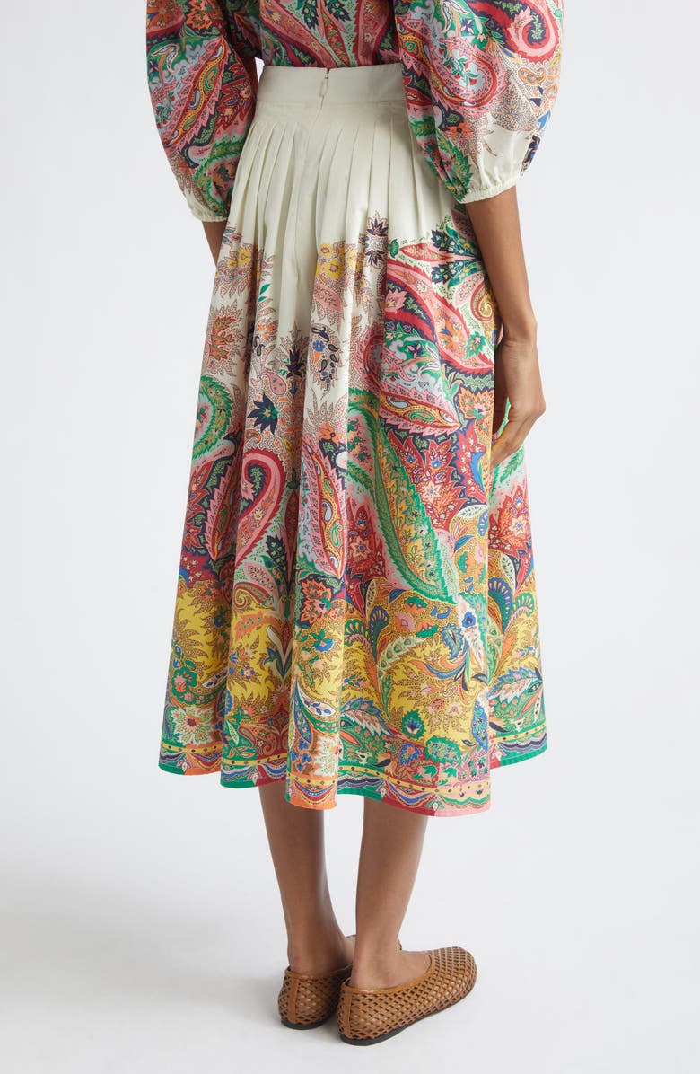 Etro Paisley Pleated Cotton Voile Midi Skirt, Alternate, color, Print On White Base