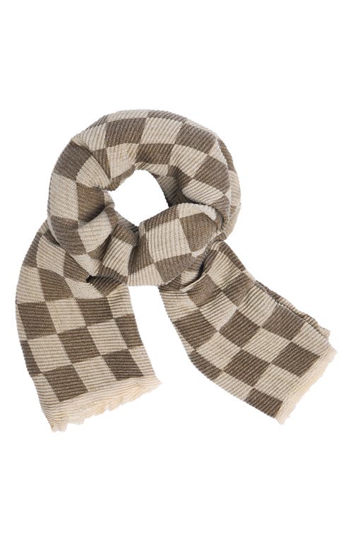 Saachi Fringe Checkered Scarf In Green/beige