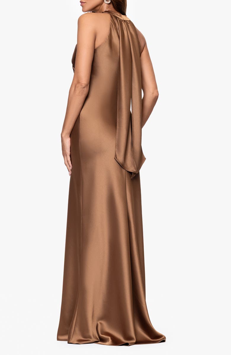 Xscape Evenings Halter Neck Satin Trumpet Gown, Alternate, color, Bronze