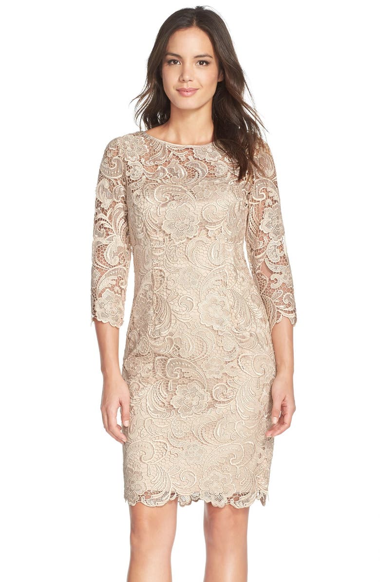 Adrianna Papell Illusion Yoke Guipure Lace Sheath Dress, Main, color,