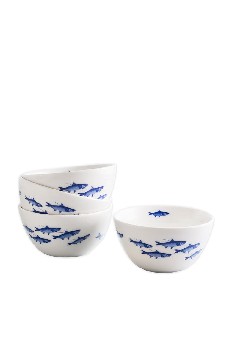 School of Fish Cereal Bowl - Porcelain - Set 4, Alternate, color, BLUE