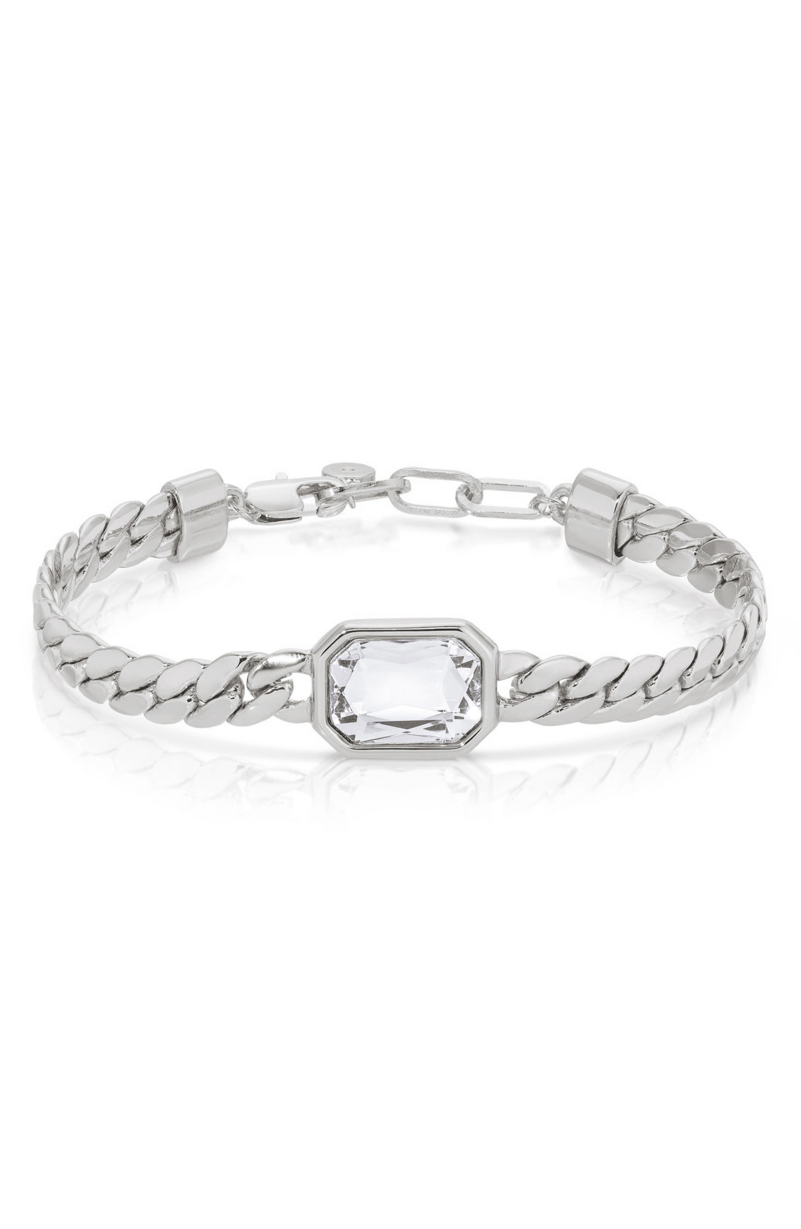 Ettika Deco Crystal Statement Cuban Chain Bracelet in Silver 