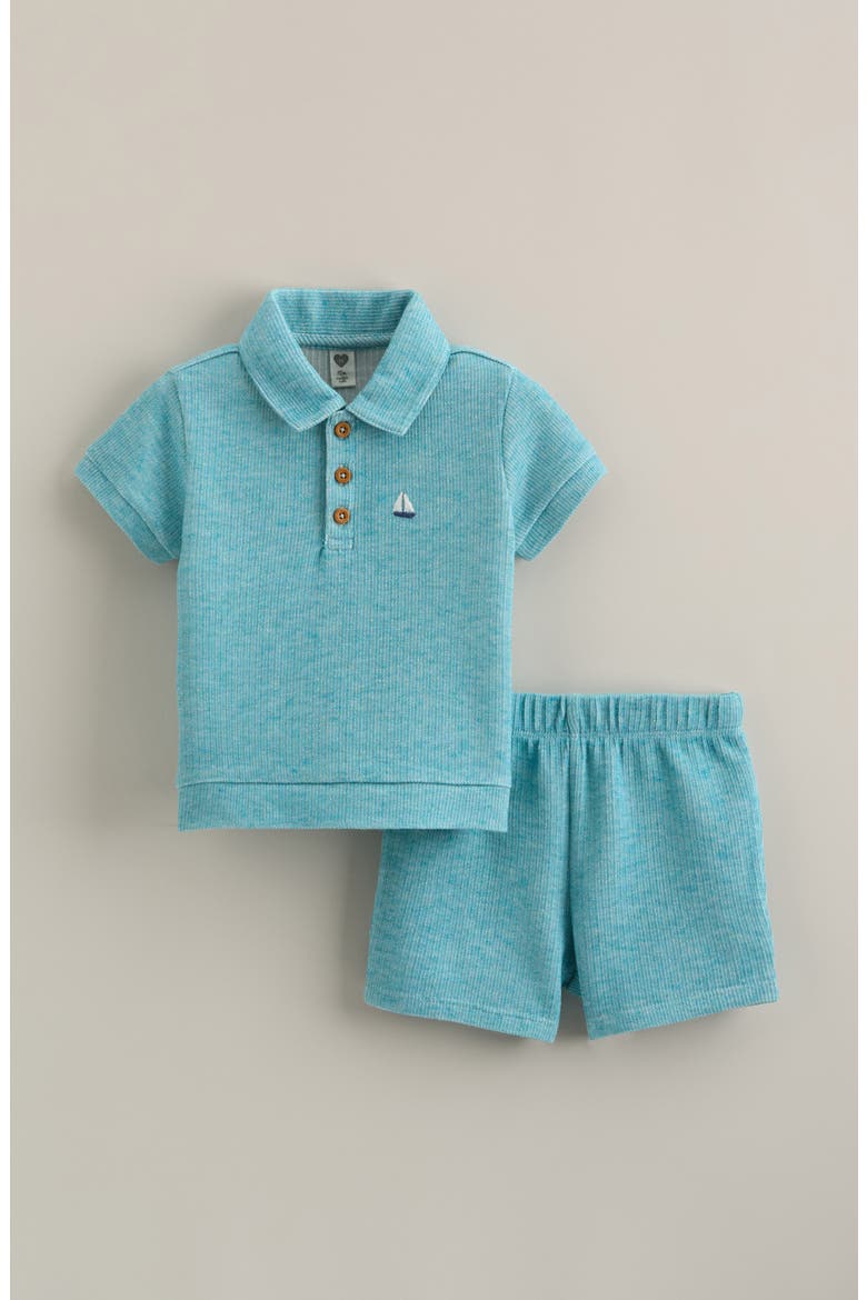 Polo & Shorts Set, Main, color, TEAL MARL SAILBOAT