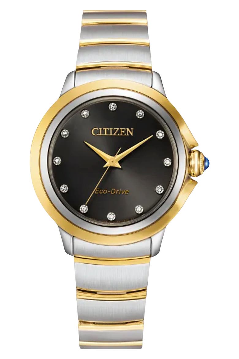 Cece Diamond Eco-Drive Bracelet Watch, 32mm, Main, color, TWO TONE